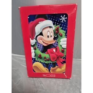 💥 New Box of 16 Licensed Sealed Disney Mickey Mouse Christmas Cards w A8